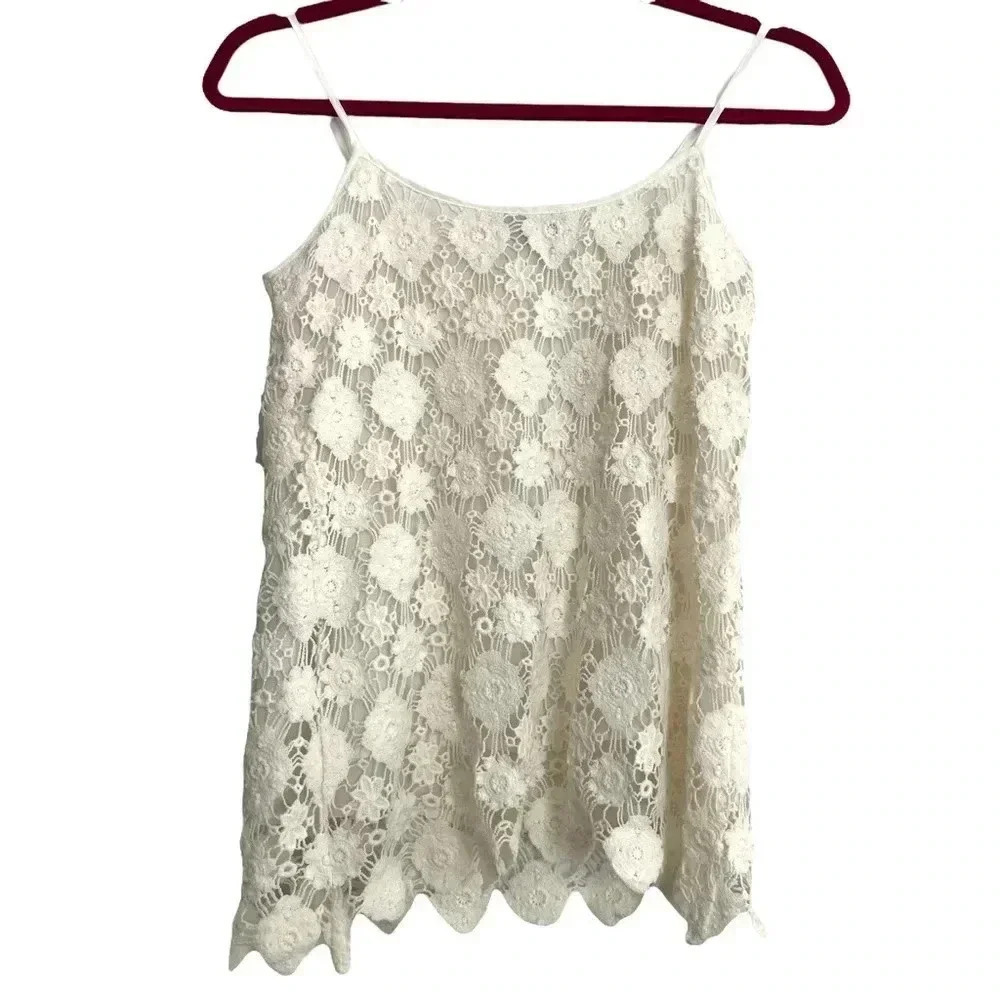 Crochet Camisole Tank Floral Off White